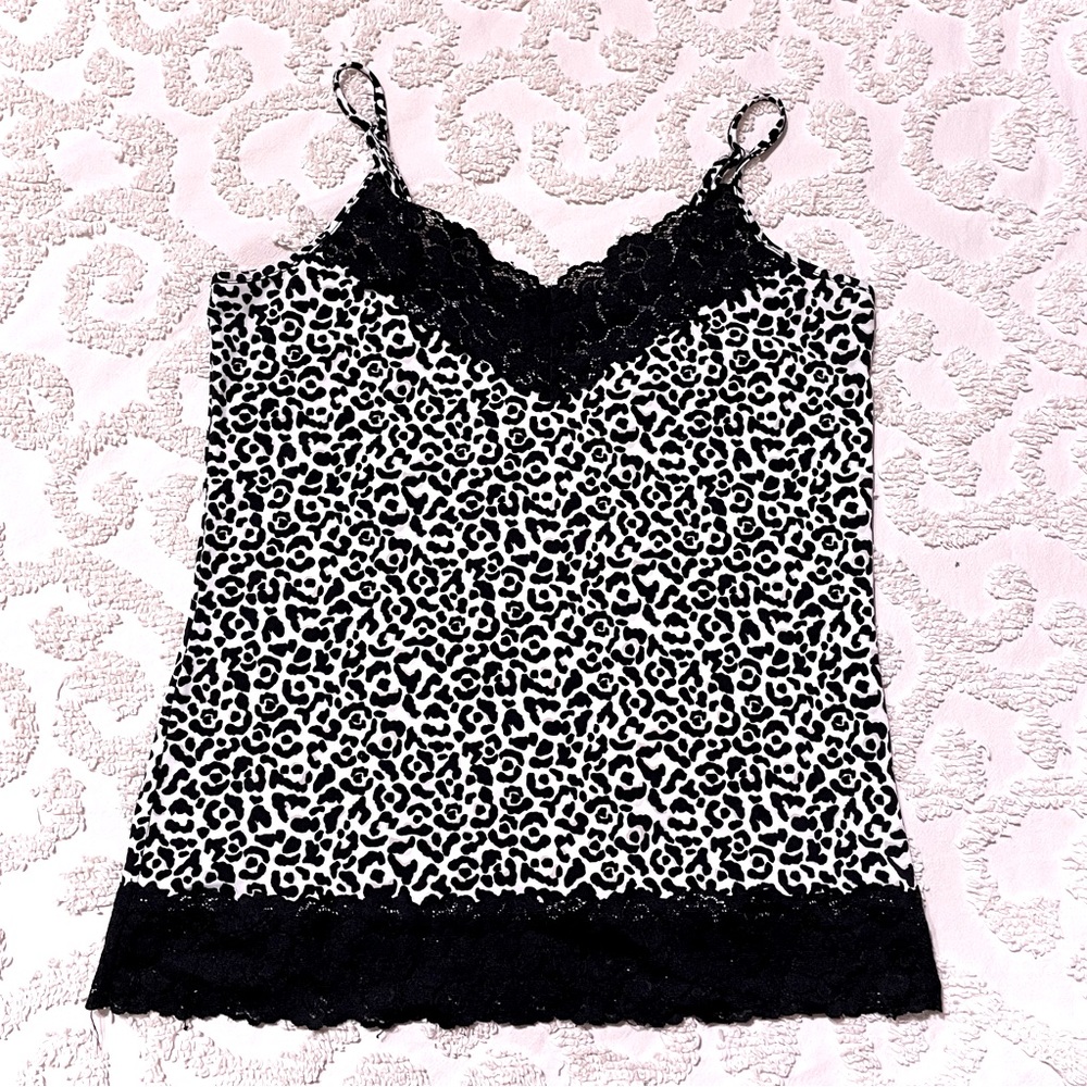 WHBM Leopard Lace White Black top medium